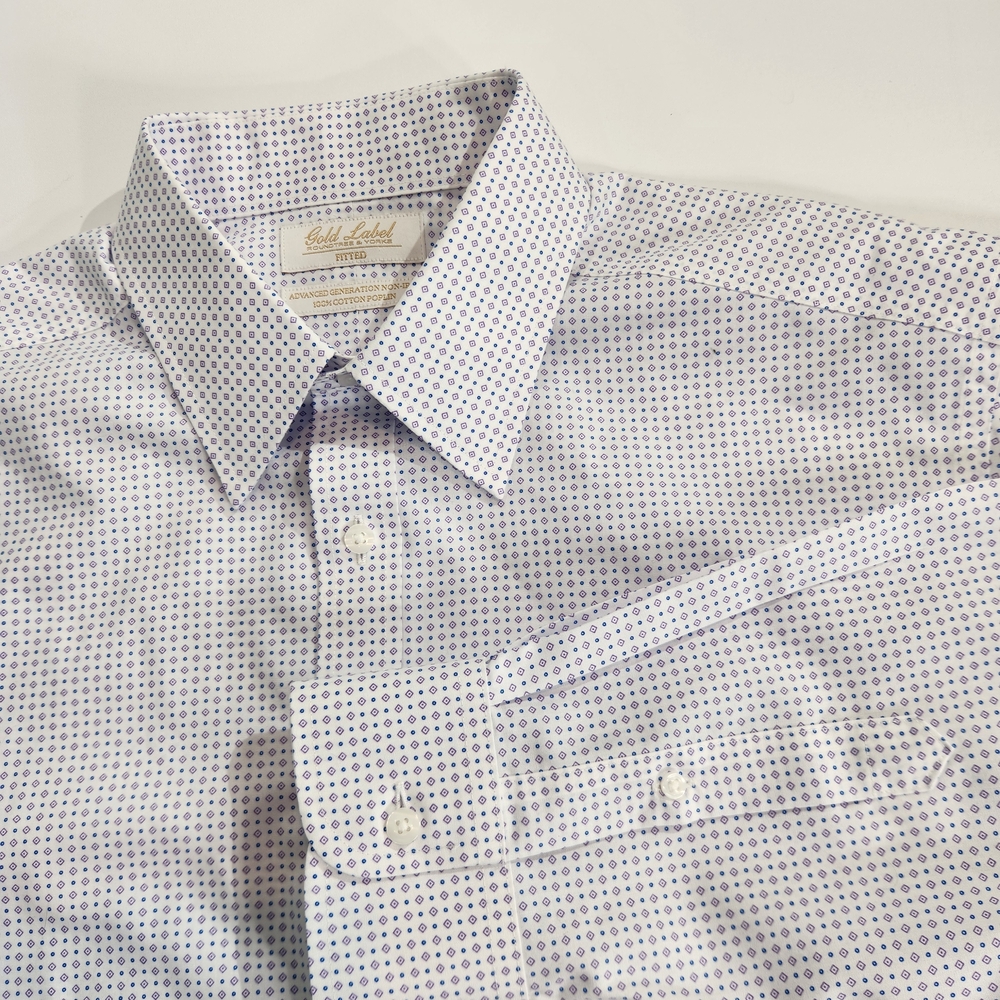 Roundtree Yorke Gold Label Men's Shirt Size 17 34 White Lilac Fitted Poplin 59 - Picture 8 of 13